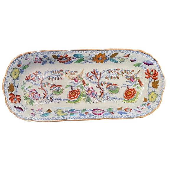 Vintage Mason's Patent English Ironstone Tray, Floral, Flying Bird Pattern - Picture 1 of 9